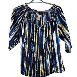 Cache Womens Short Sleeve Silk Blouse Sz M V Neck Business Career Breathable